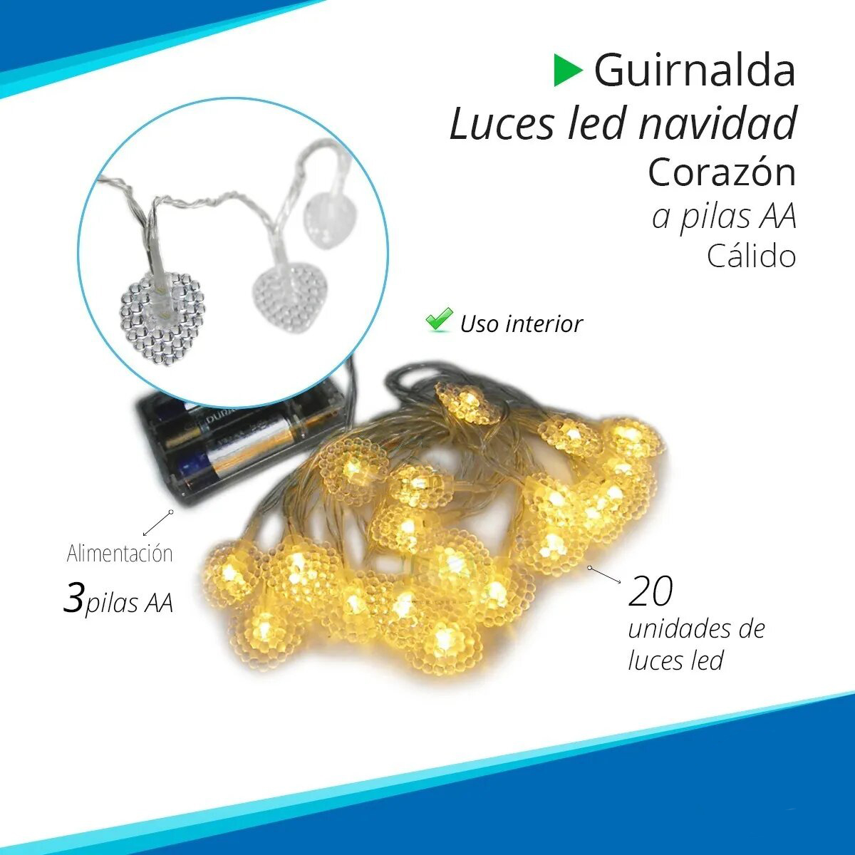 GUIRNALDAS 20 LUCES LED A PILAS CALIDAS A02103