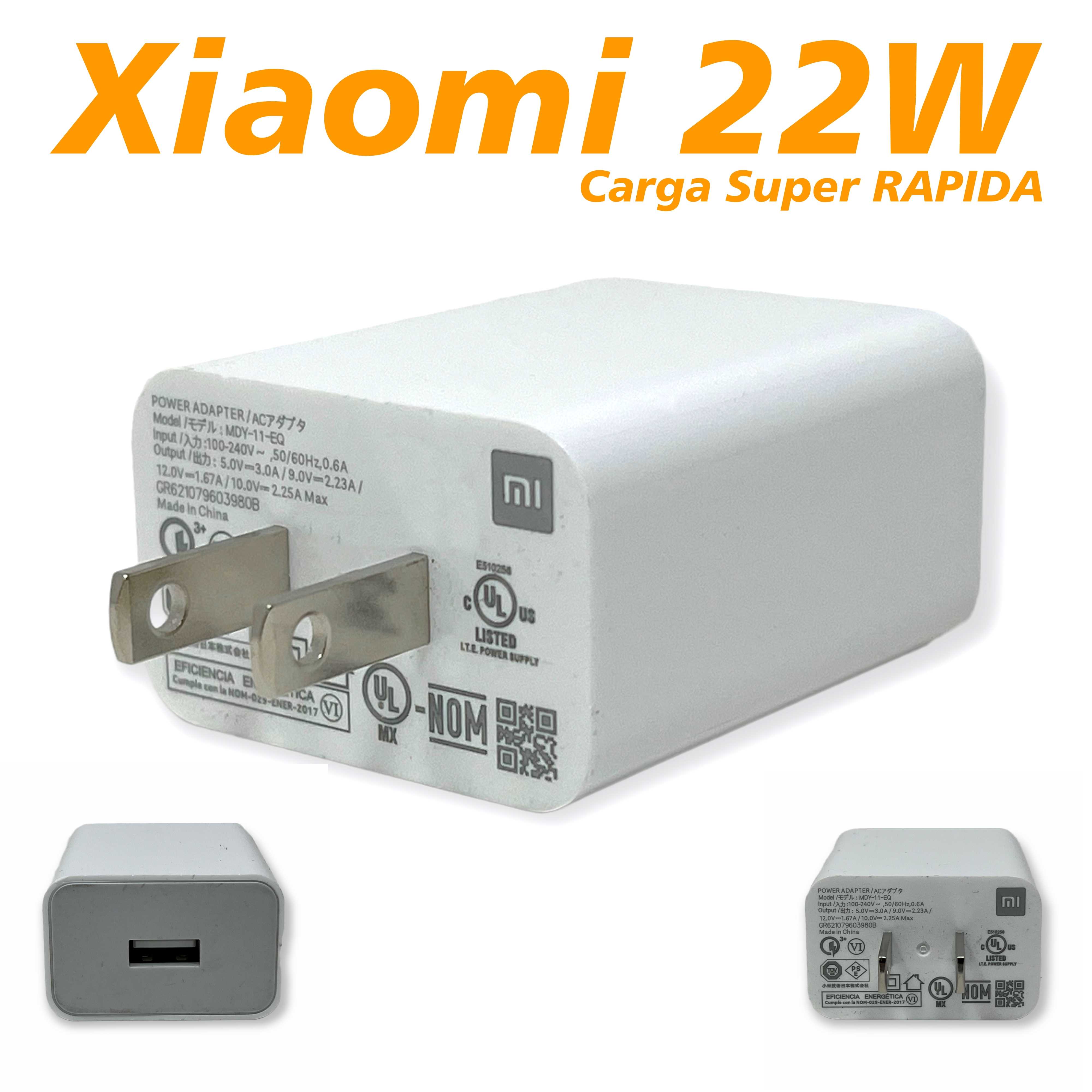 CARGADOR 220V USB XIAOMI 22.5W ORIGINAL PARA RECTA (CARGA SUPER RAPIDA)